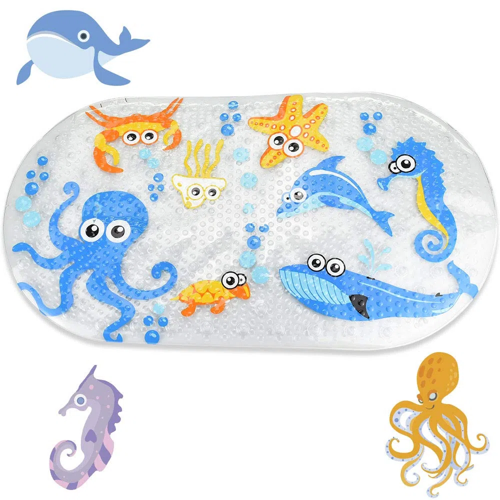 Tappetino per vasca da bagno con ventose, antiscivolo, motivo cartone animato, tappetino antiscivolo per bambini, 39 x 69 cm