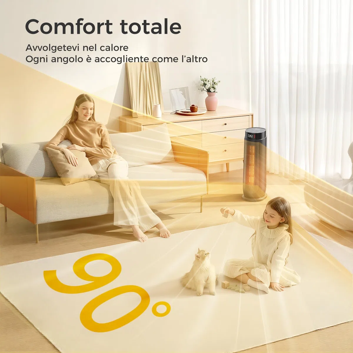Aroeve Stufetta Elettrica Basso Consumo, Potente 2000W PTC Stufa Elettrica, 4 modalità inclusa ECO, 90° Oscillazione, Timer 24H, Telecomando, Protezione da Surriscaldamento e Ribaltamento, Casa