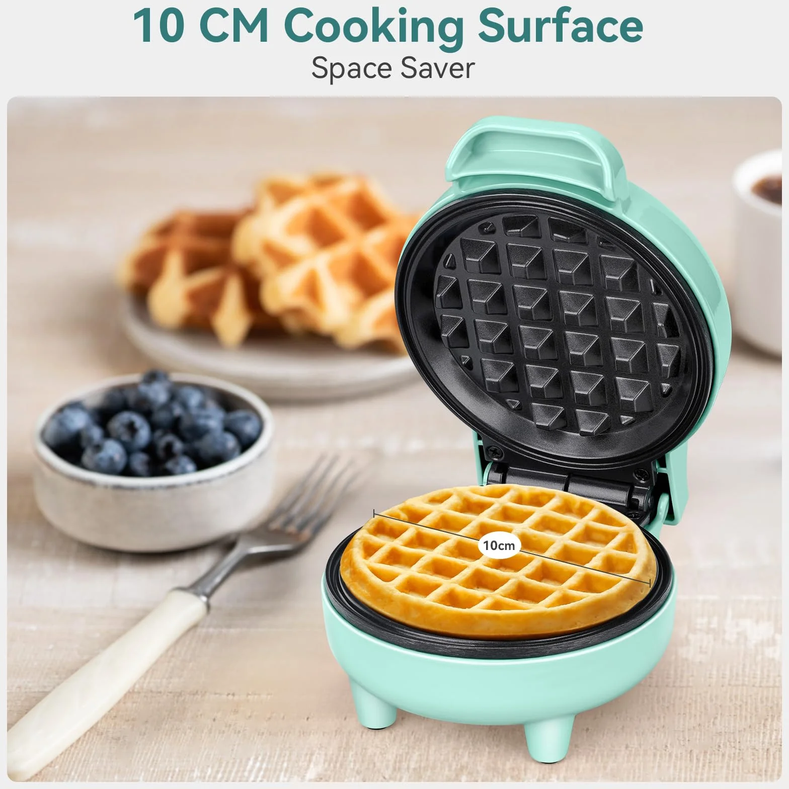 SNAILAR Piastra per Waffle, Mini Macchina per Waffle, 550W Waffle Maker con Rivestimento Antiaderente, Temperatura Automatica, Design Compatto, Verde