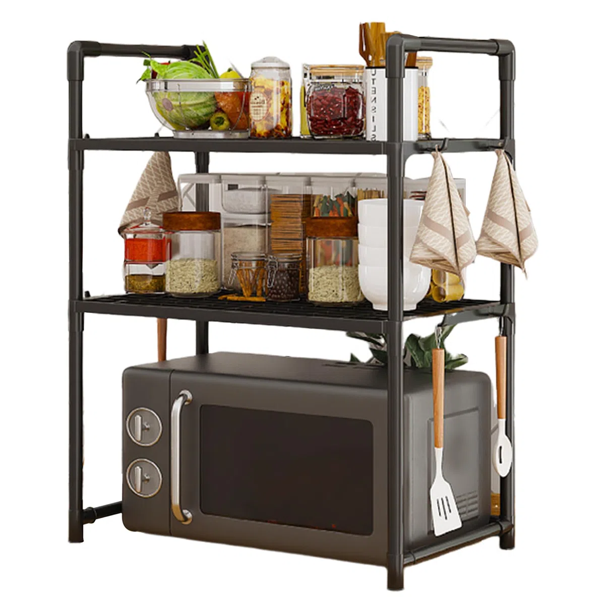Sopra il ripiano per microonde, griglia per forno a microonde, Organizer da banco per ripiani da cucina, Supporto per microonde per riporre il piano di lavoro della cucina resistente con