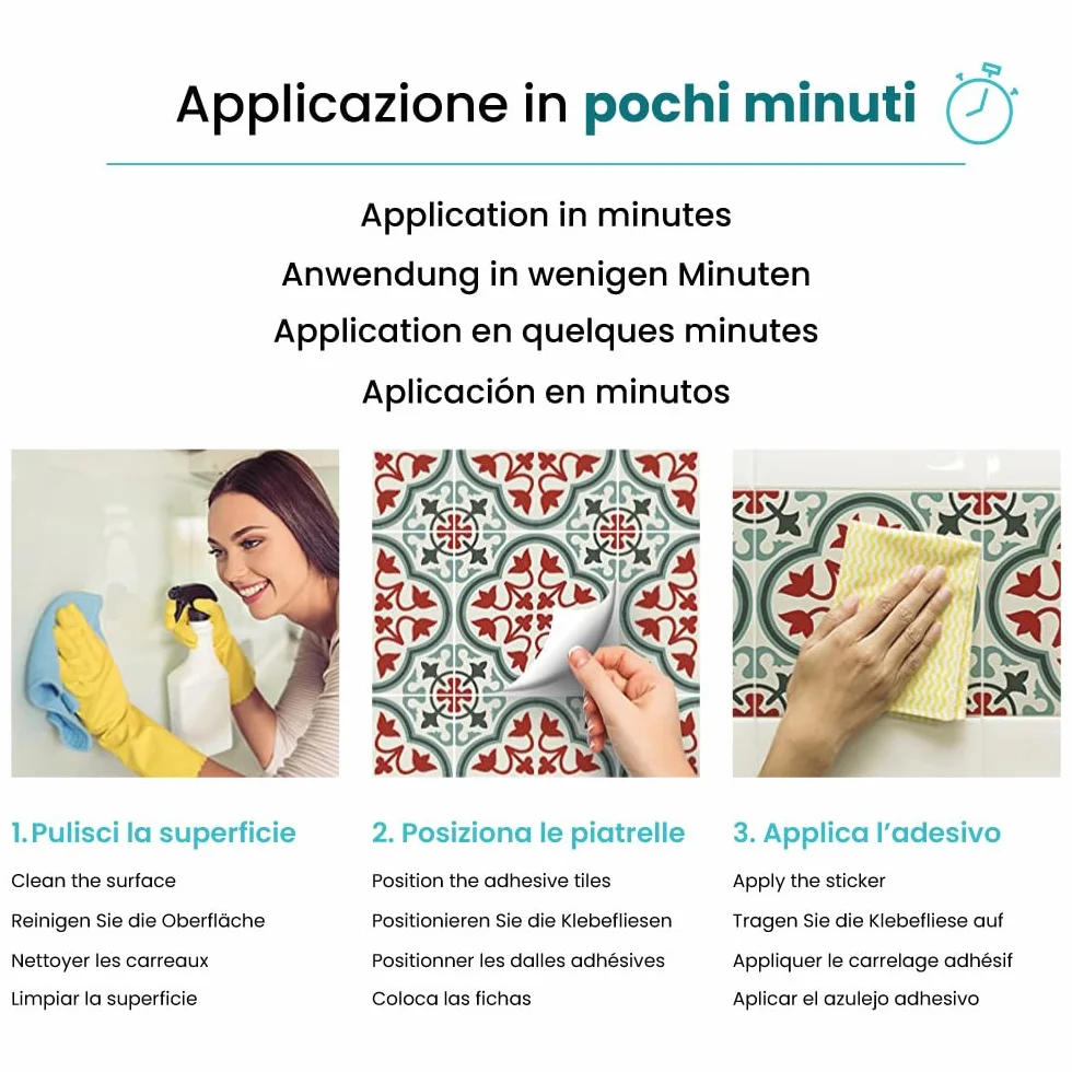 RE-COVERTILES - Adesivi Piastrelle Cucina Bagno Mattonelle adesive in PVC Impermeabili Antigraffio Stickers Decorazione Parete Cementine Peel and Stick - Modello 10 Pz 20x20 cm PS00099 Made in Italy