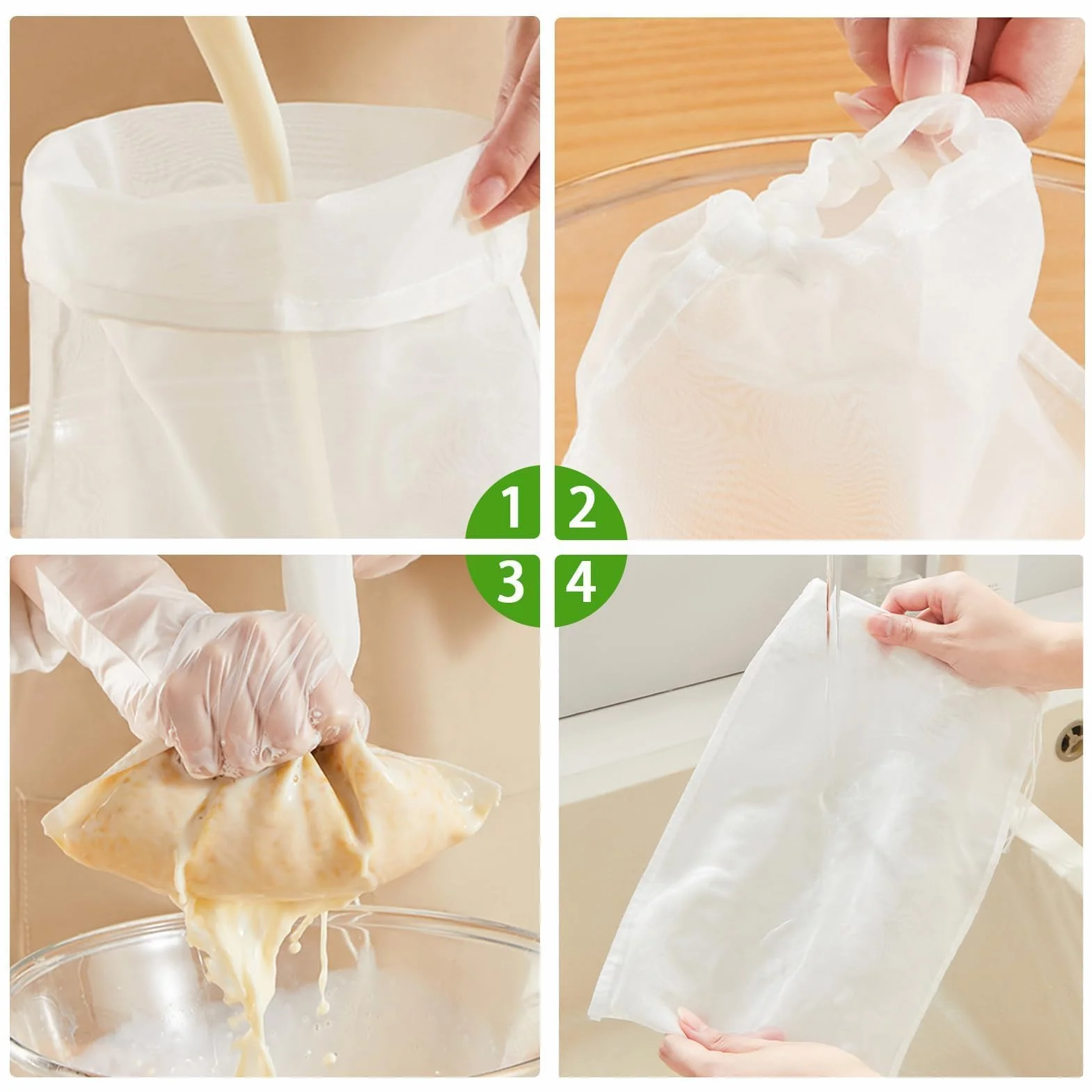 Sacchetto Filtrante Riutilizzabile 40x46 cm, Sacchetti Filtranti per Alimenti con Coulisse, Filtri per Liquori per Birra e Latte Vegetale, Sacchetti per Birra Filtranti per Vino, Caffè e Yogurt (1)