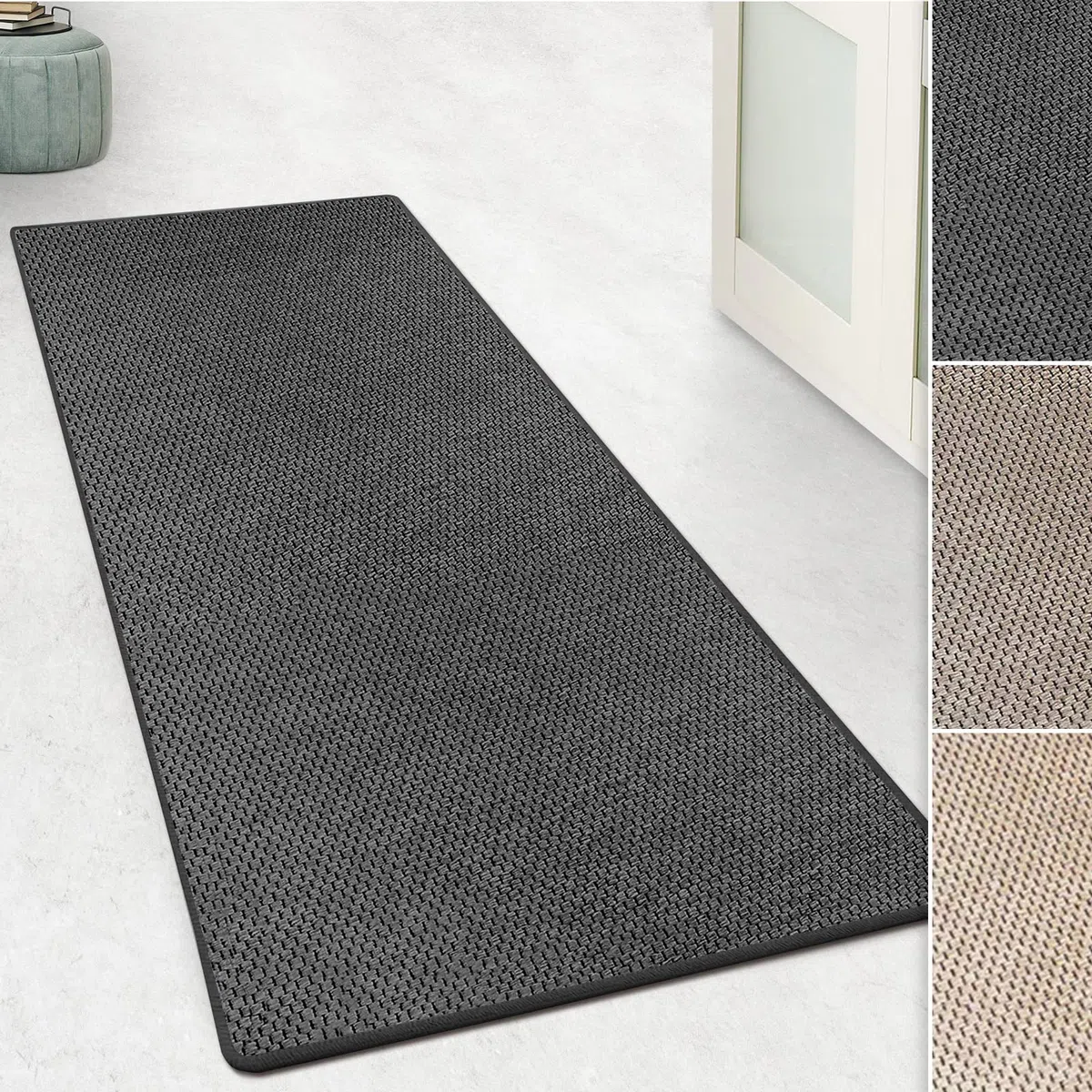 Floordirekt Tappeto passatoia Kalkutta Effetto sisal, Motivo Occhio Tigre, per corridoio, passatoia per Cucina (Antracite, 80 x 250 cm)