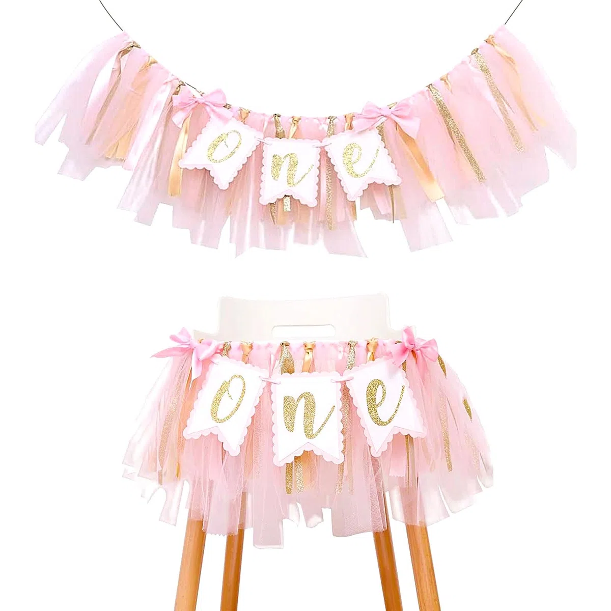 Uno Striscione per Seggiolone Banner Sedia Alta Cake Party Supplies uno Striscione per il Bambino Decorazione Festa di Compleanno Striscione Buon Compleanno per Ragazzi o Ragazze(Rosa)