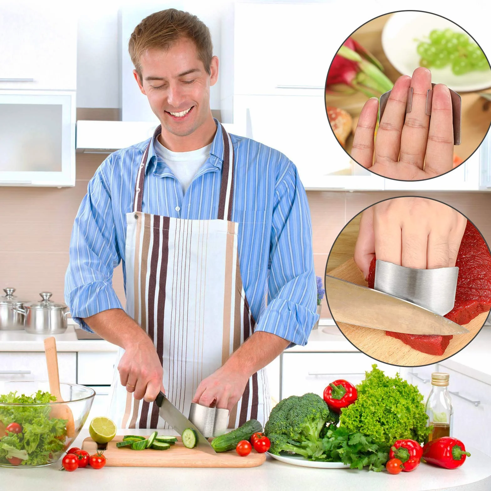 Salvadita in Acciaio Inossidabile Protezione Sicura per Dita Protezione Sicura per Dita Protezione del Coltello per Cucina Affettare Cubettare Tritare (2 Pezzi)