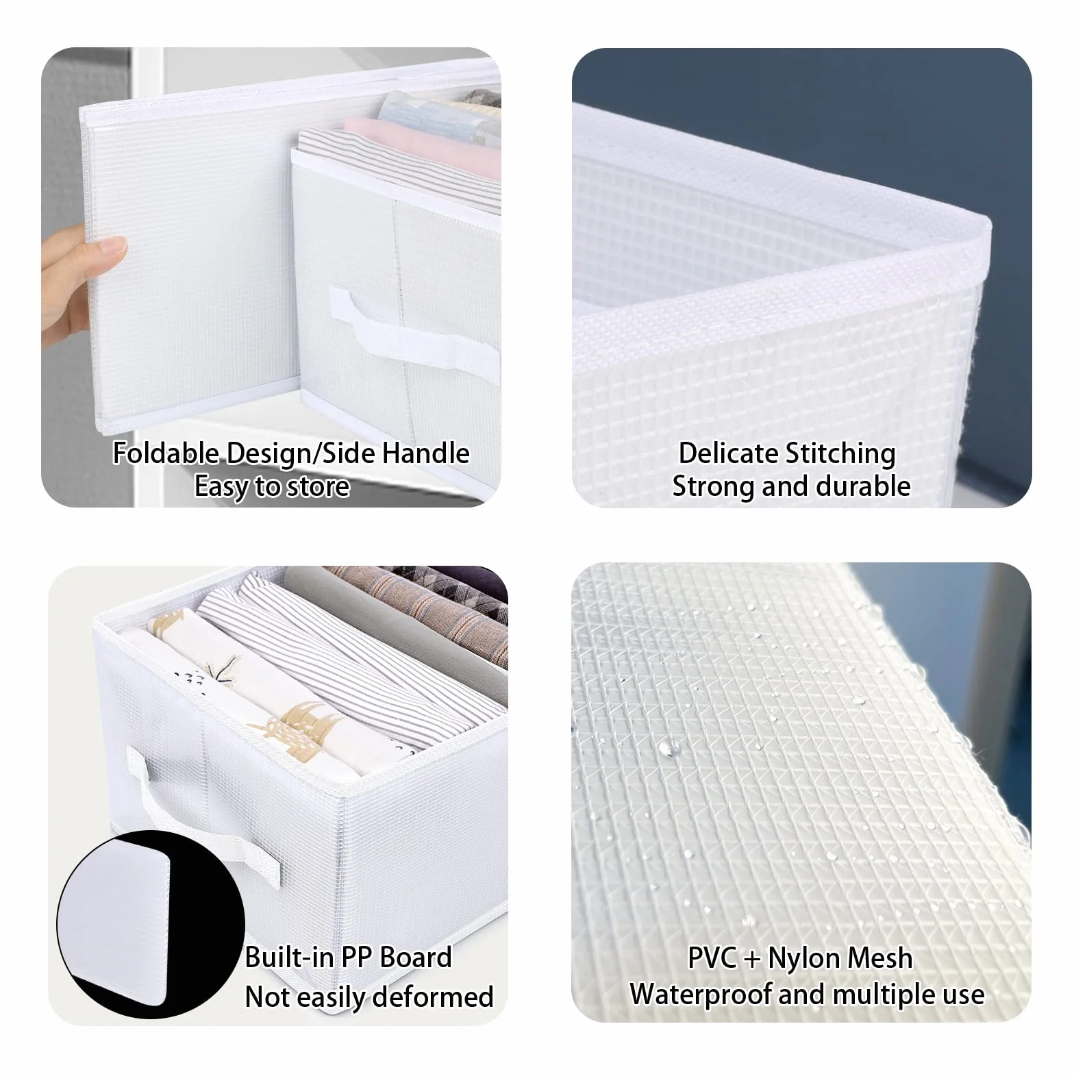 Organizer Cassetti Armadio, 12 Griglie Divisori Cassetti Organizer er Jeans Scatola, 2PCS Pieghevole Scatole Portaoggetti Per Magliette, Pantaloncini, Bianco Neve