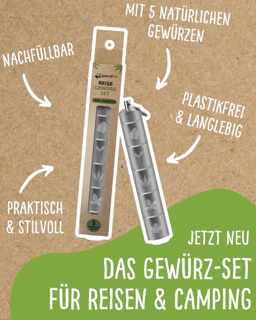 Set di spezie da viaggio e pic-nic, 5 in 1, mini barattoli per spezie da campeggio | Scatole in alluminio impermeabili, piccole e leggere, con 5 spezie