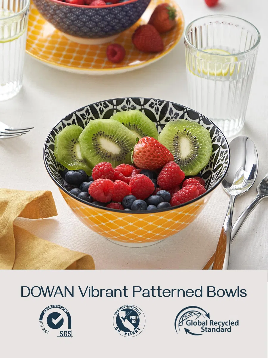 DOWAN Ciotole da dessert in ceramica, 945 ml, colori vivaci, per il giorno del Ringraziamento e Natale, grande set di ciotole per pasta, insalata, gelato e farina d'avena, set da 6