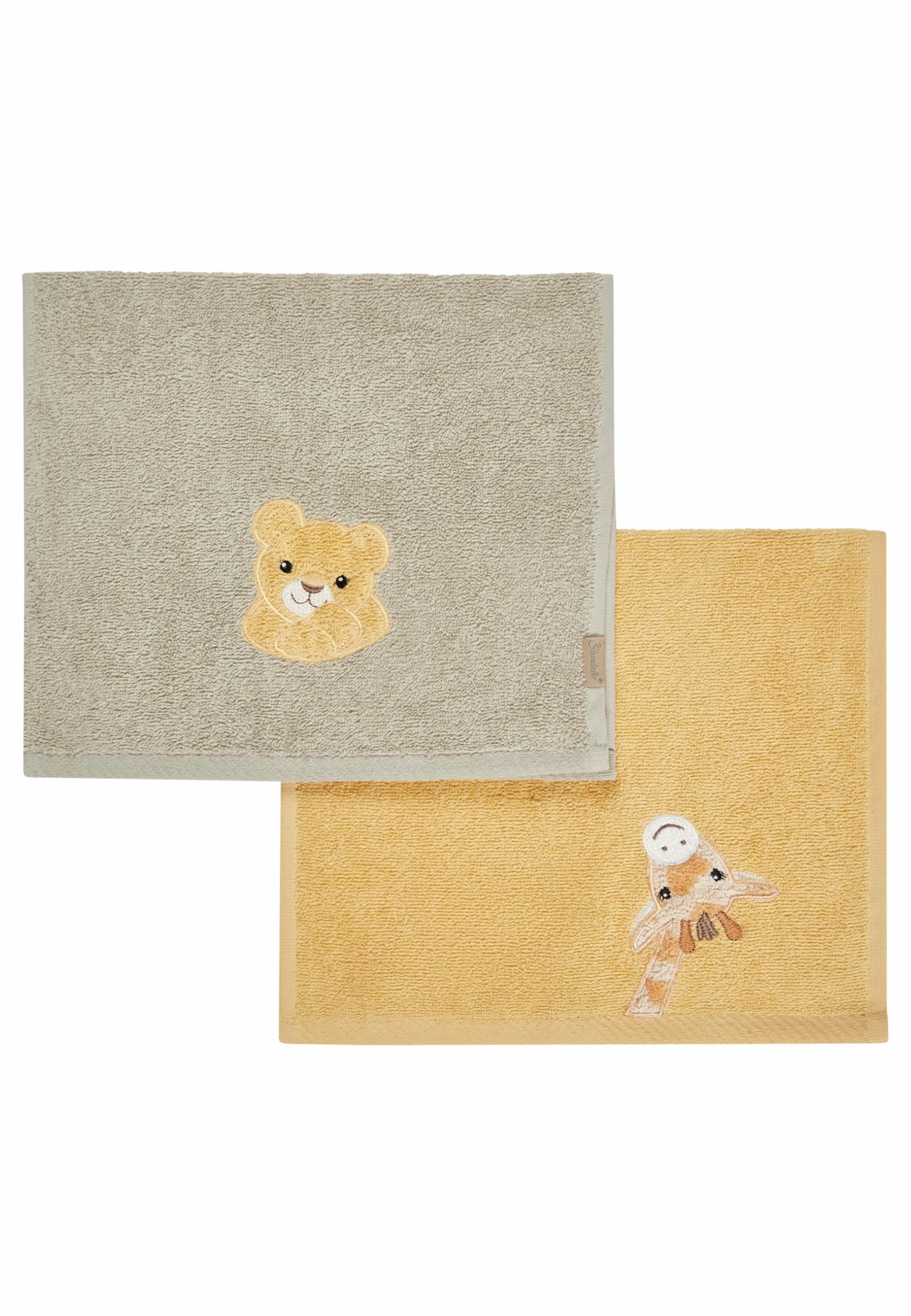 Sterntaler Asciugamano per bambini, confezione doppia, giraffa e leone, 50 x 30 cm, asciugamano in cotone assorbente con bellissimi bordi intrecciati, graziose applicazioni per neonati e bambini