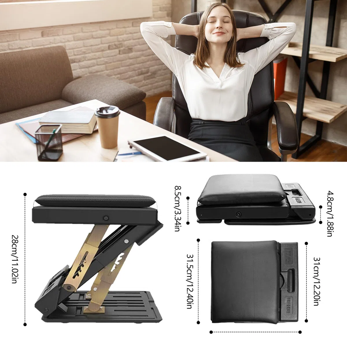 Poggiapiedi da scrivania, poggiapiedi regolabile poggiapiedis ergonomico poggiapiedis da ufficio rimovibile con massaggio e morbido cuscino per auto ufficio casa viaggio (nero)