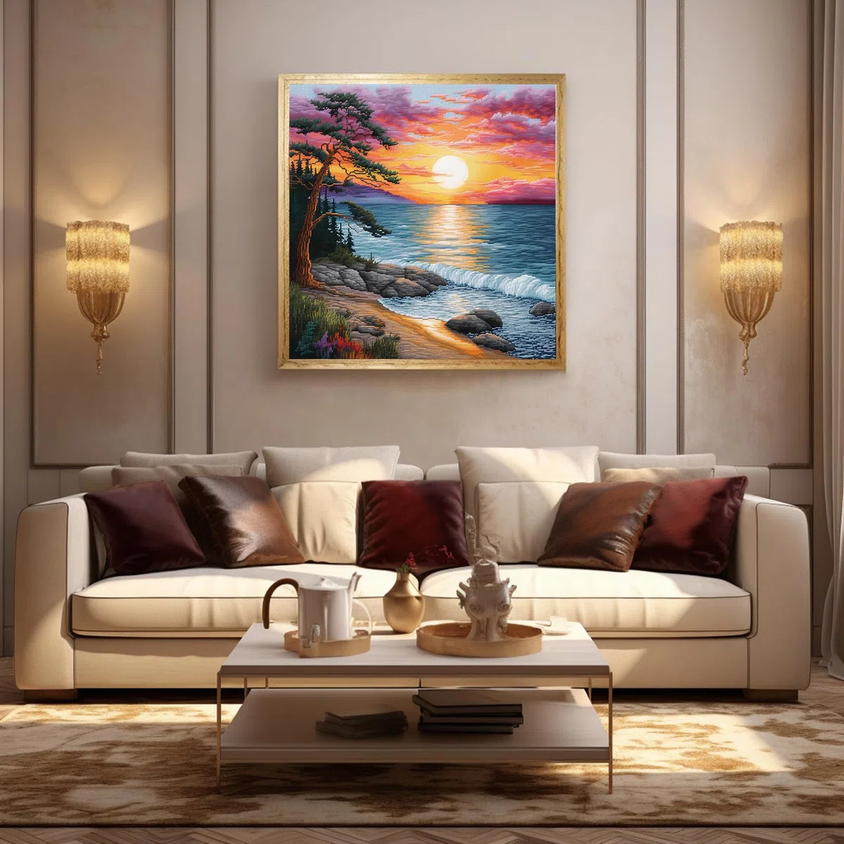 cukol cukol Kit Punto Croce da Ricamare Prestampato Completo, 11CT 40x40 cm | Quadro Paesaggi sul Mare, Schemi Facili Principianti, Set Ricamo ha Aspetto Raffinato per Decorazioni Parete, Hobby Creativi