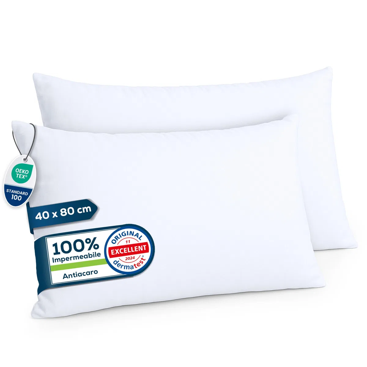 Sensalou Federa Impermeabile 40x80 cm – Set da 2 - Protezione Antiacaro e Antisudore – Copricuscino Traspirante e Silenzioso – Lavabile in Lavatrice – Morbida e Durevole per Letto e Hotel