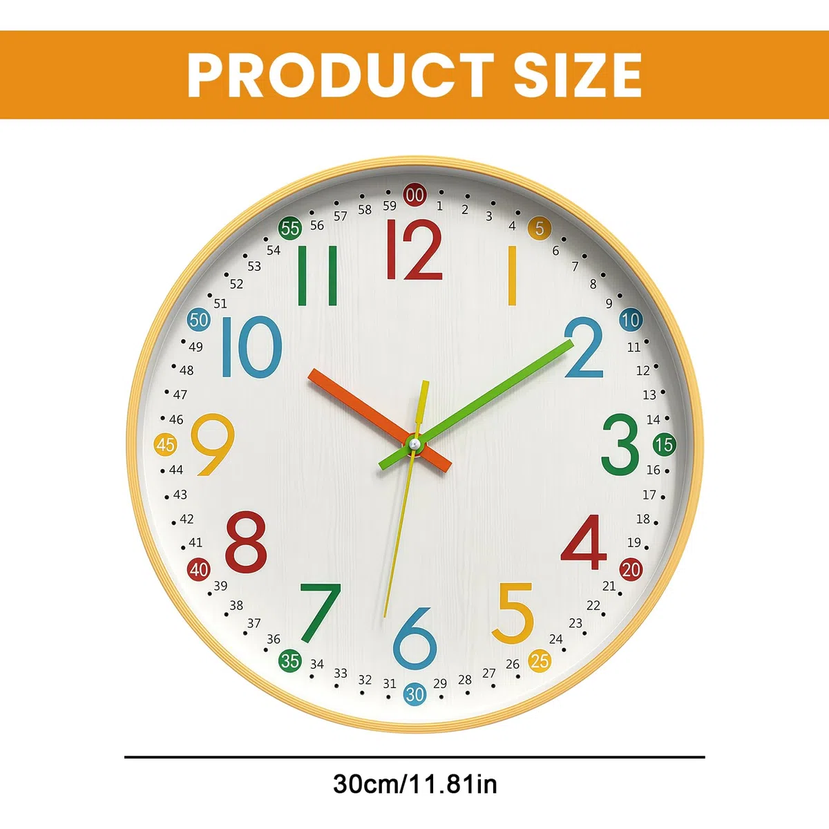 Orologio da parete per bambini, senza ticchettio: 12"/30 cm, silenzioso, con numeri colorati, orologio da parete per bambini, per scuola, camera da letto, aula, cameretta dei bambini