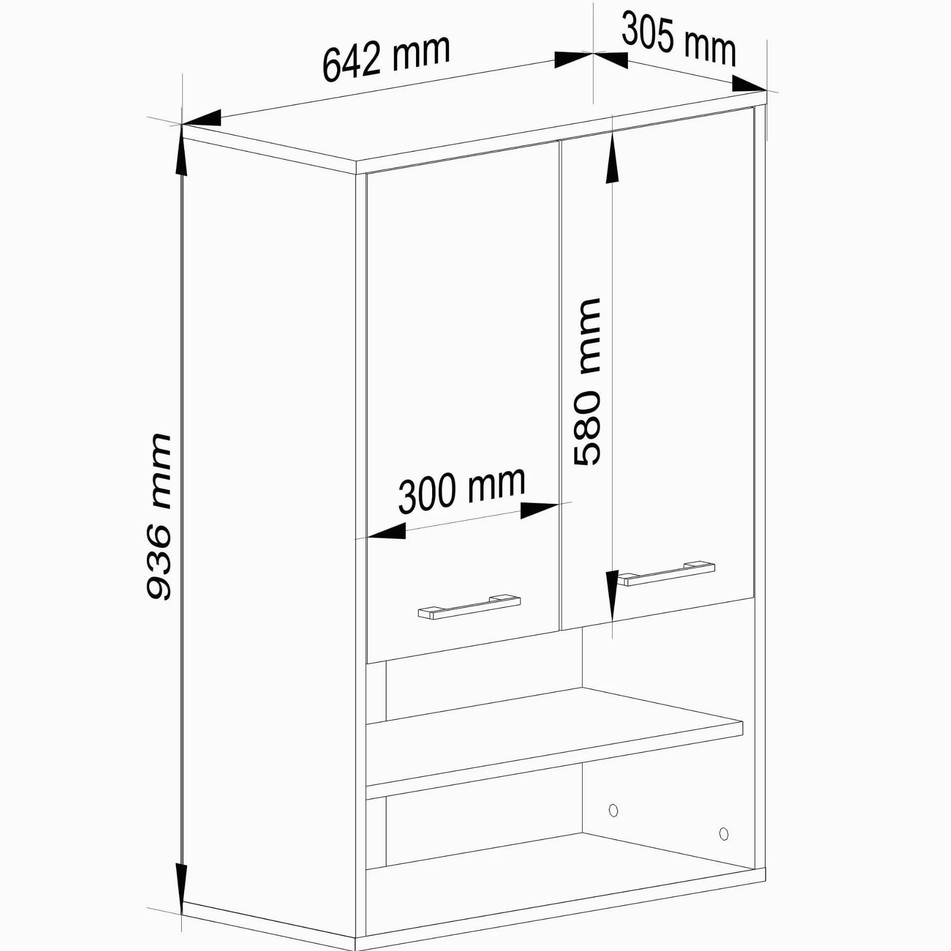AKORD Mobiletto Bagno Sospeso FIN 64 cm - 2 Ante Basculanti 4 Ripiani - Pensile Salvaspazio da Parete - Laminato Opaco - Mobile Modulare - 64x94x30 cm - per Spazi Ristretti - Rovere Sonoma & Bianco
