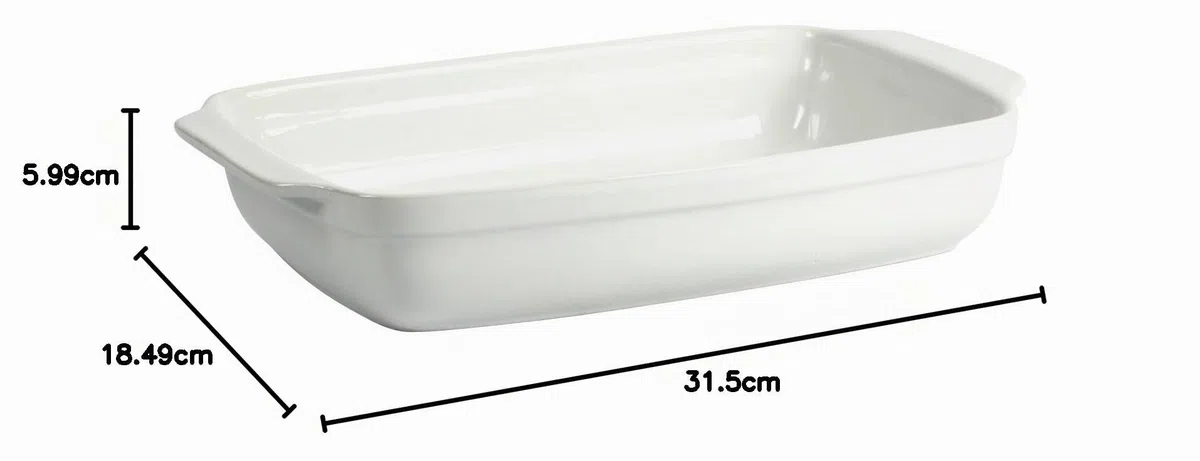 Crealys 512729 Pirofila da Forno Rettangolare in Ceramica Bianca con Manici 31 x 18,5 x 5,5 cm - Teglia resistente e versatile adatta a tutte le prelibatezze, dal sale allo zucchero.