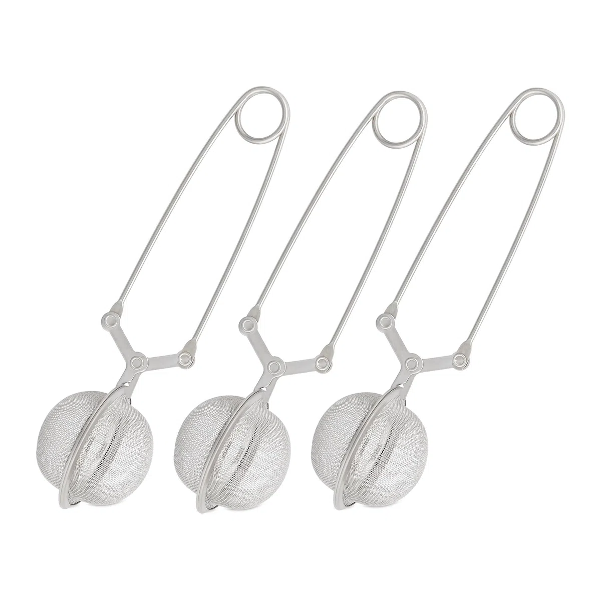 Relaxdays Set Infusore Tè, 3 Pinze con Filtro a Uovo, in Acciaio, a Sfera, Tazze & Bicchieri, Maglie Fine,Ø 4 cm,argento