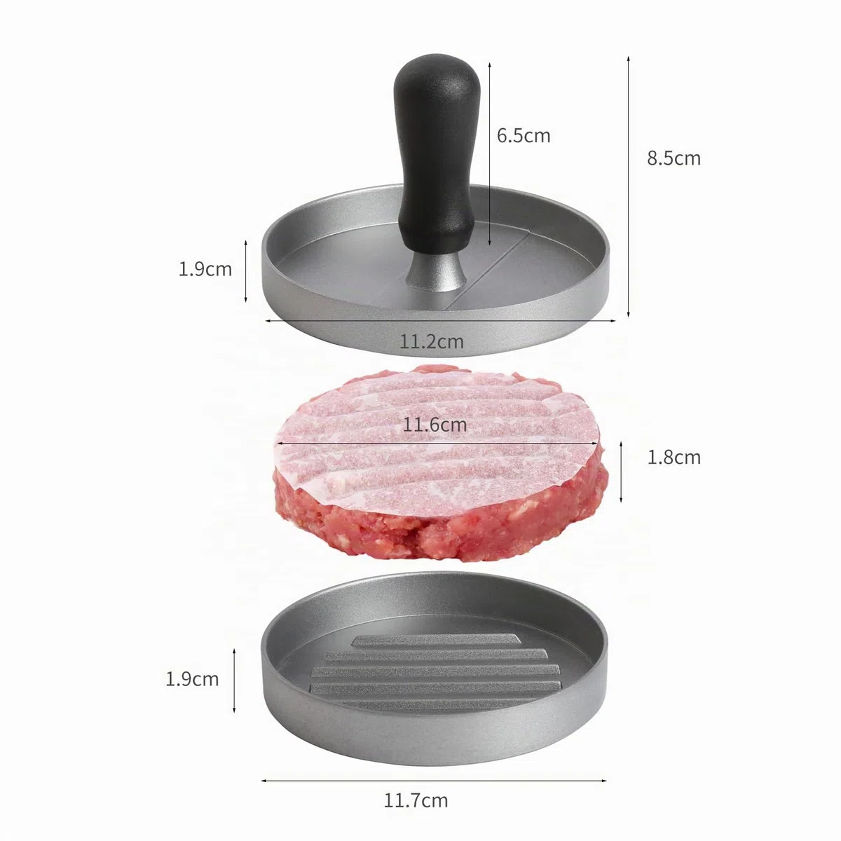 Pressa per Hamburger Pressa Stampa in Alluminio + 200 Carta Antiaderente,Pressa per Hamburger in Alluminio,Rotondi Hamburgher Attrezzo per Patty, BBQ, Grill e Cucina