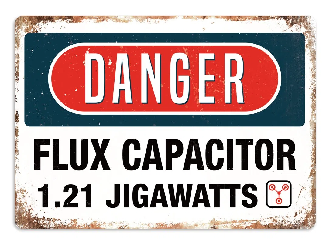 Targa artistica da parete, in metallo, con scritta “DANGER, Flux Capacitor" (lingua italiana non garantita)