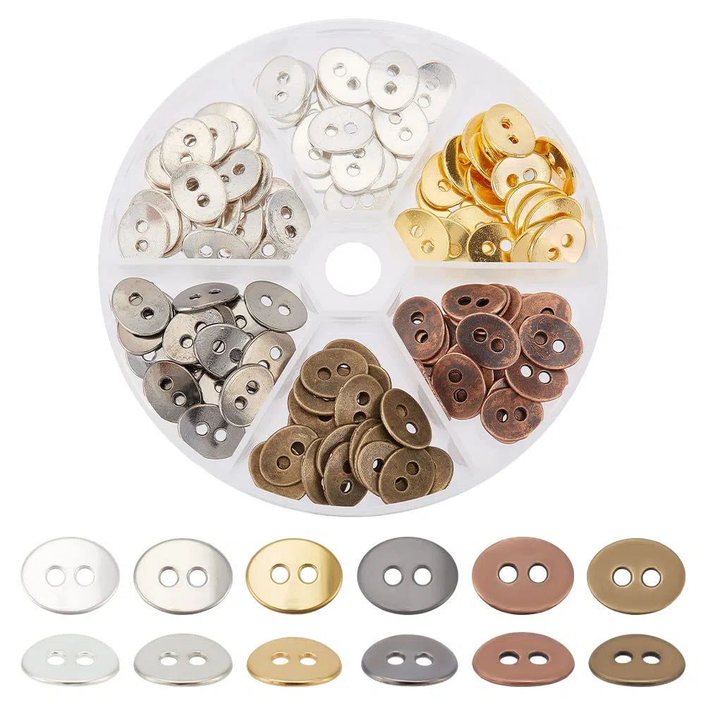 PH PandaHall 120pz Bottoni Ovali 2 Fori Bottoni per Bracciali Stile Tibetani, 6 Colori Bottoni in Lega Ovale per Creazione di Gioielli Collana Braccialetti Orecchino Artigianato Fai da Te, 14x11x1mm