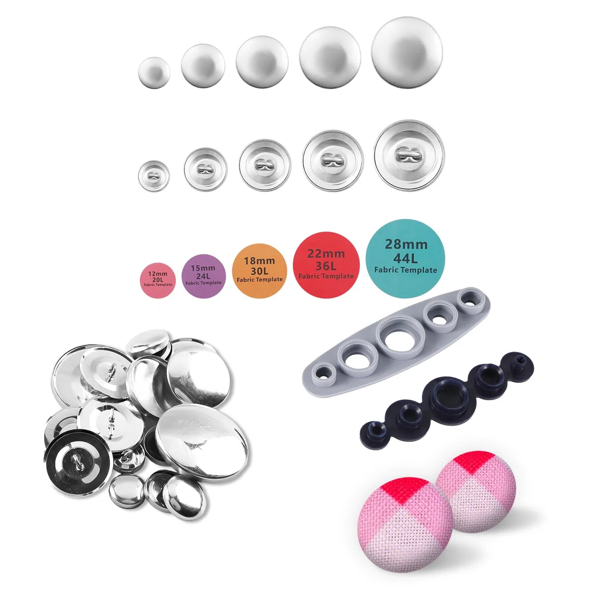 100pz Copribottoni, Kit Copribottoni con Strumento Bottoni in Tessuto Fai Da Te in 5 Dimensioni Kit Bottoni Rivestiti in Tessuto per Creare i Tuoi Bottoni per Gli Amanti del Fai Da Te Artigianale