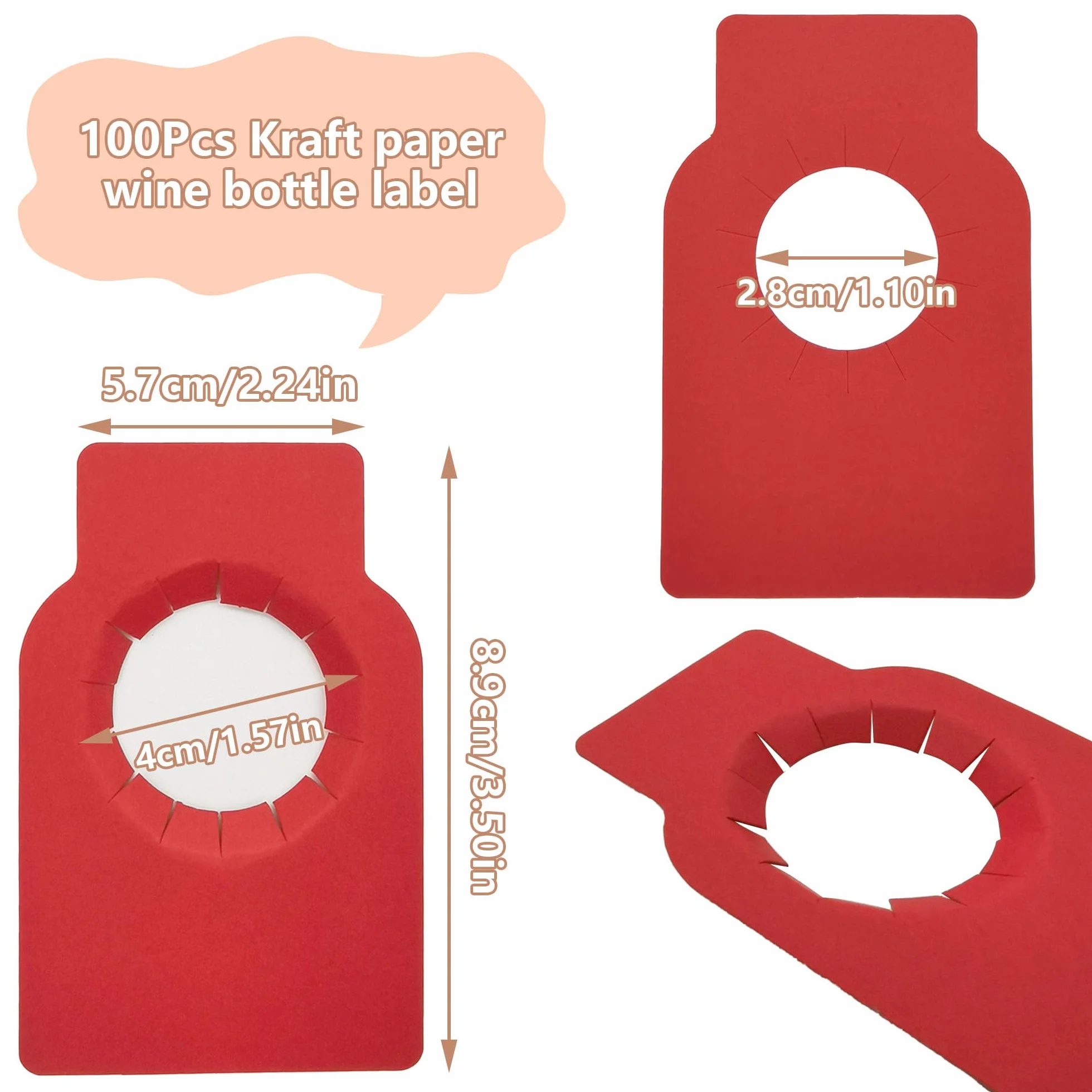 Etichette della Bottiglia di Vino Etichette della Cantina Etichette Kraft Etichette per Bottiglie Etichetta per Collo di Bottiglia per Portabottiglie E Cantine Contrassegnare (Rosso)