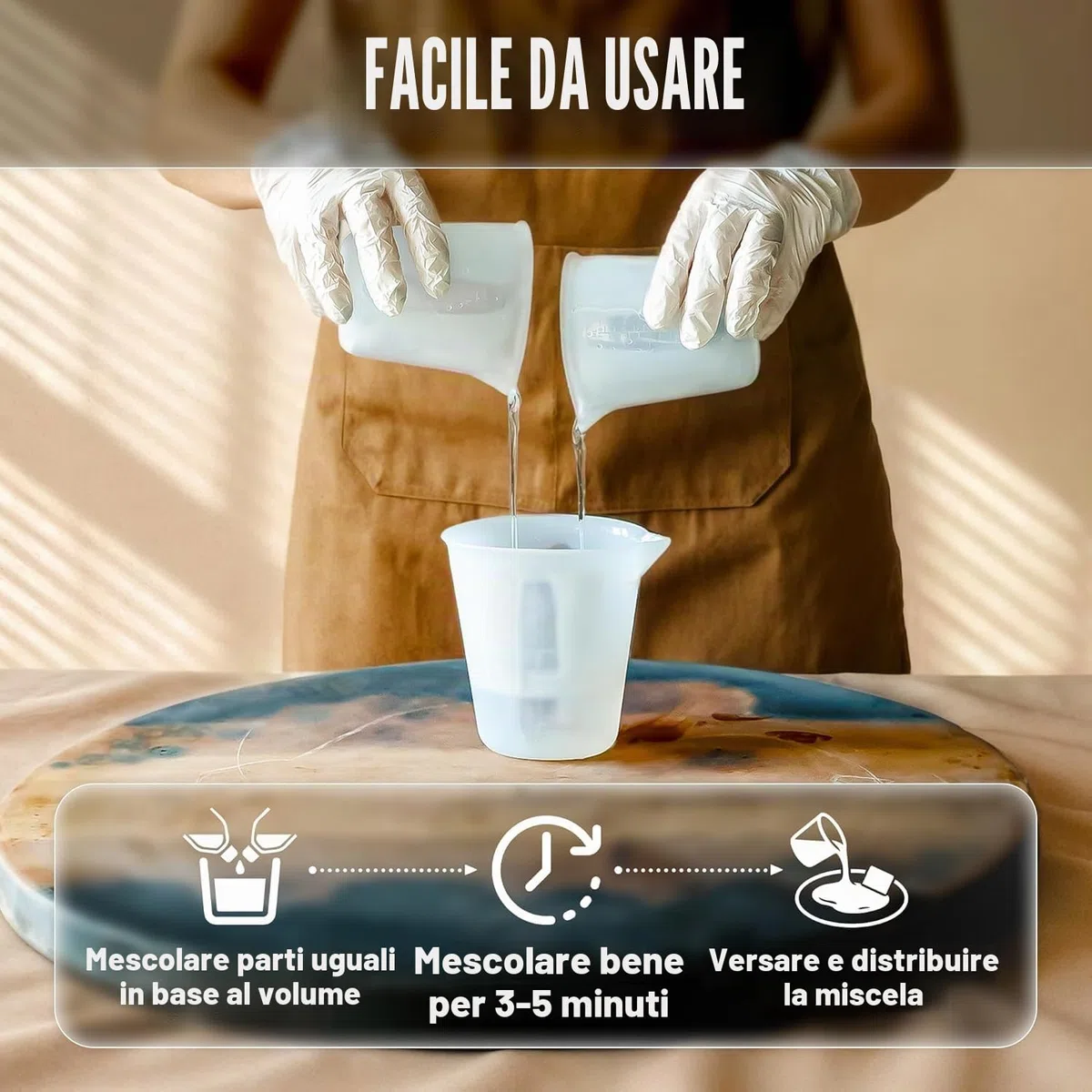CRAFT RESIN 4L Resina Epossidica per Tavolo – Resina Epossidica Trasparente Kit, Resistente ai Raggi UV, Alto Lucido, Autolivellante – per Piani di Lavoro & Banconi – per Legno, Superfici