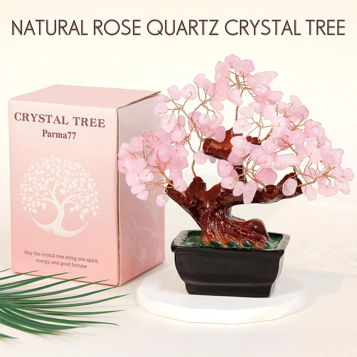 Parma77 Feng Shui - Albero dei soldi in cristallo di quarzo rosa naturale, albero di cristallo curativo, decorazione in stile bonsai, per ricchezza e fortuna, decorazione per la casa, regali per donne