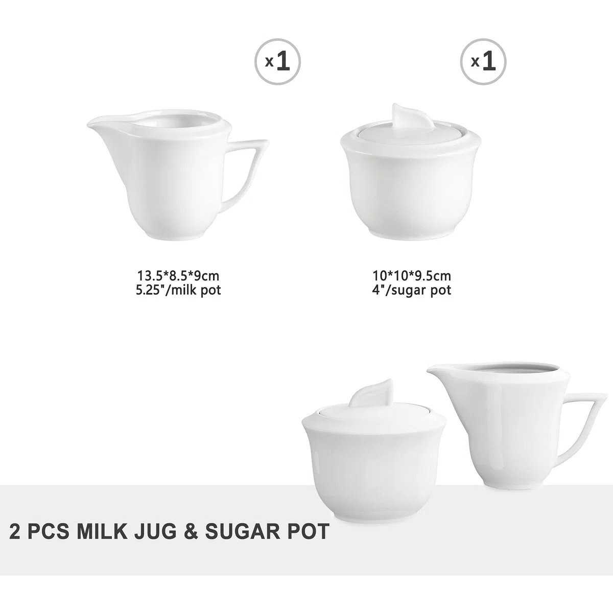 MALACASA, Serie Carina, Zuccheriera e Bricco per Latte 3 Pezzi in Porcellana, Bianco Avorio Cina Ceramica Bianca Panna Set da Tavola (2 Pezzi con Il Coperchio)