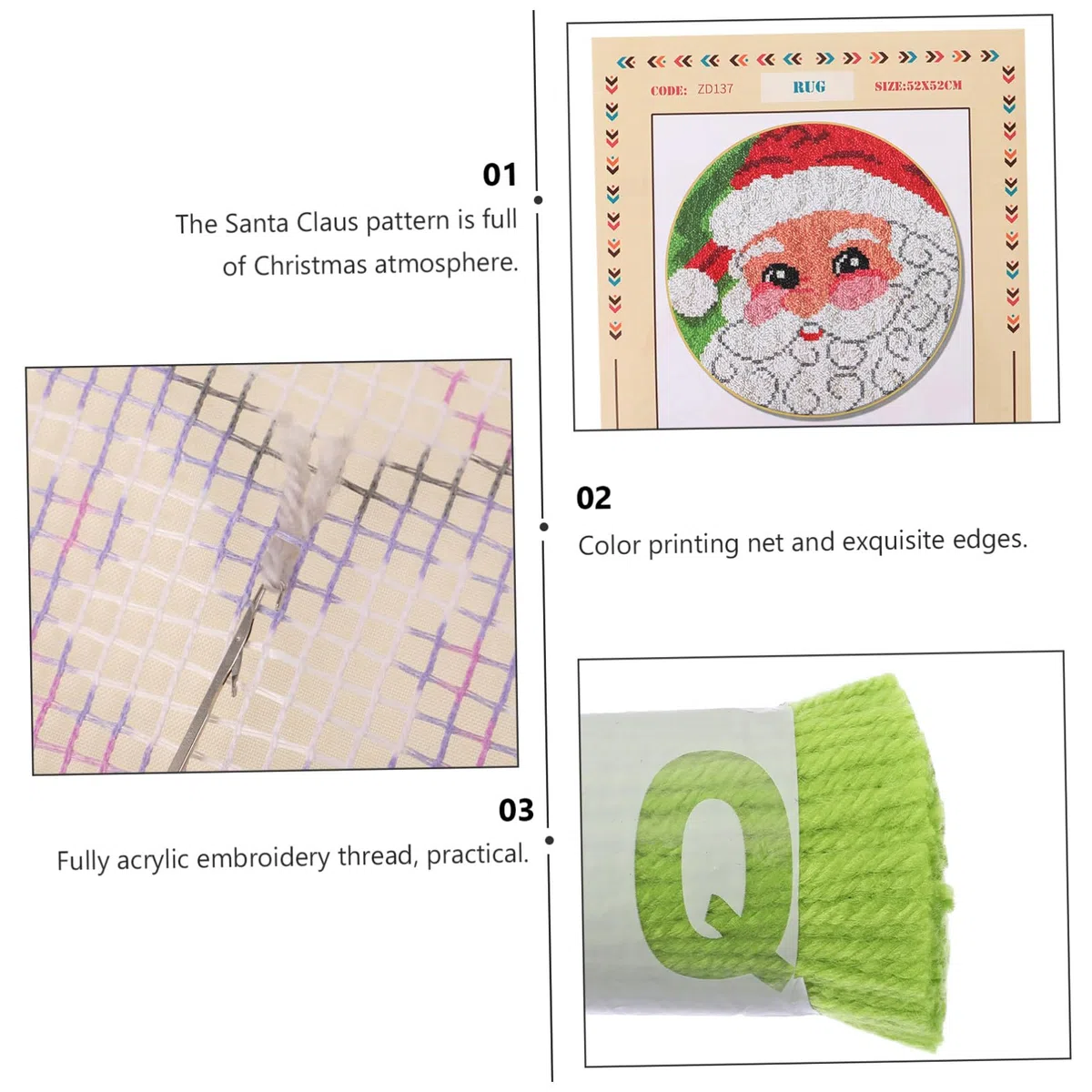 NUOBESTY 1set Kit Per Tappeti Latch Hook Fatti Mano Stile Natalizio Materiale Per Cucito Creativo e Decorazione Festiva Per Casa e Ufficio