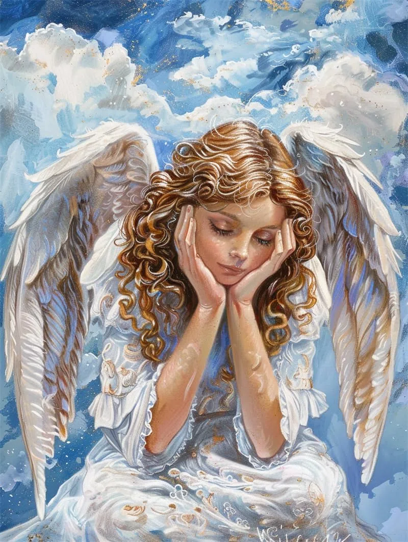 JWPSHIJIE Punto Croce Kit da Ricamare, Angeli nella religione, altezza, 30 x 40 cm Kit Punto Croce Prestampato Completo Stampati Prestampati Schemi per Principianti Set Kit Ricamo Ricami
