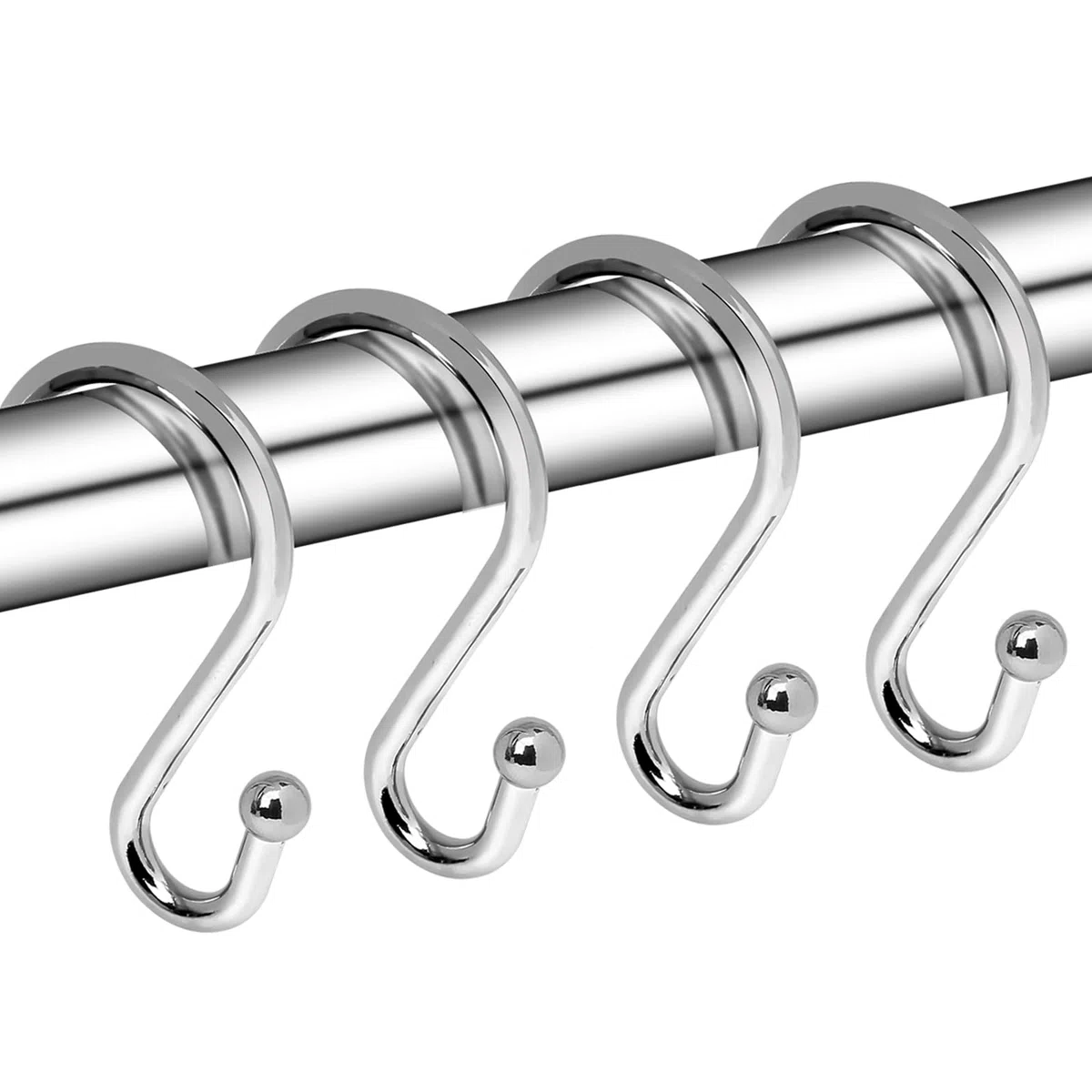Metal Shower Curtain Hooks, Set of 12, Rust Proof Shower Curtain Hooks Rings, Durable S Shaped Hooks Hangers for Shower Curtains, Kitchen Utensils, Clothes, Towels (Chrome)