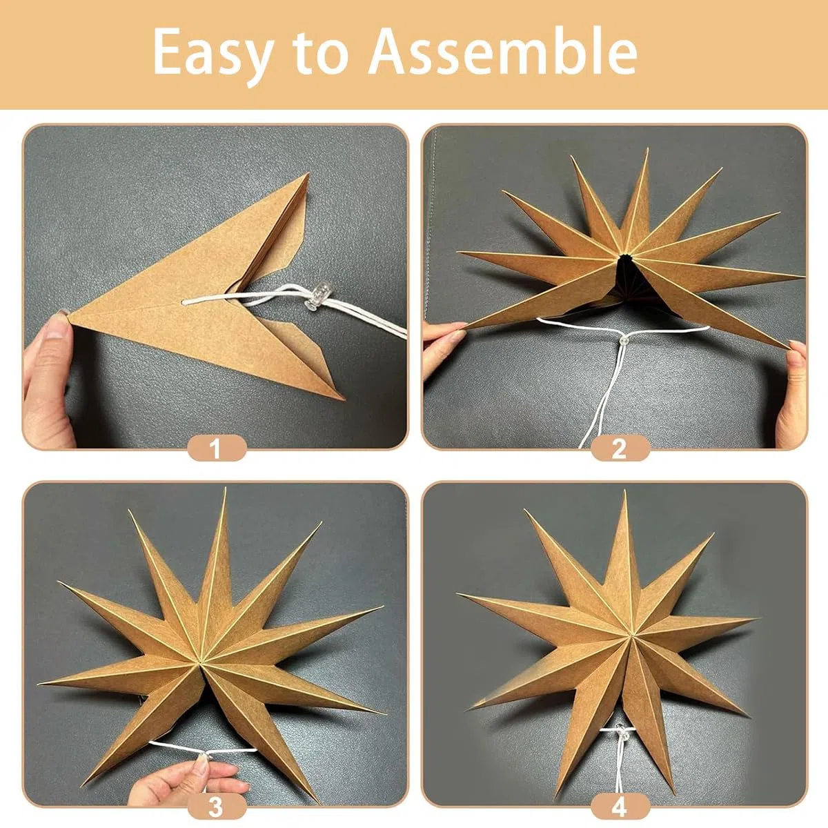 Set di 5 Stelle di Carta da Appendere, Decorazione Natalizia per Interni ed Esterni, Decorazione Natalizia, 30 cm, Stelle di Carta da Appendere, per Decorazioni Natalizie (Marrone set)