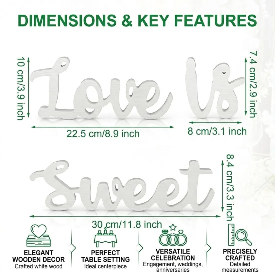 Decorazione da Tavolo in Legno "Love Is Sweet" - Perfetta per Matrimonio, Anniversario e Casa - Idea Regalo per Coppie e Sposi