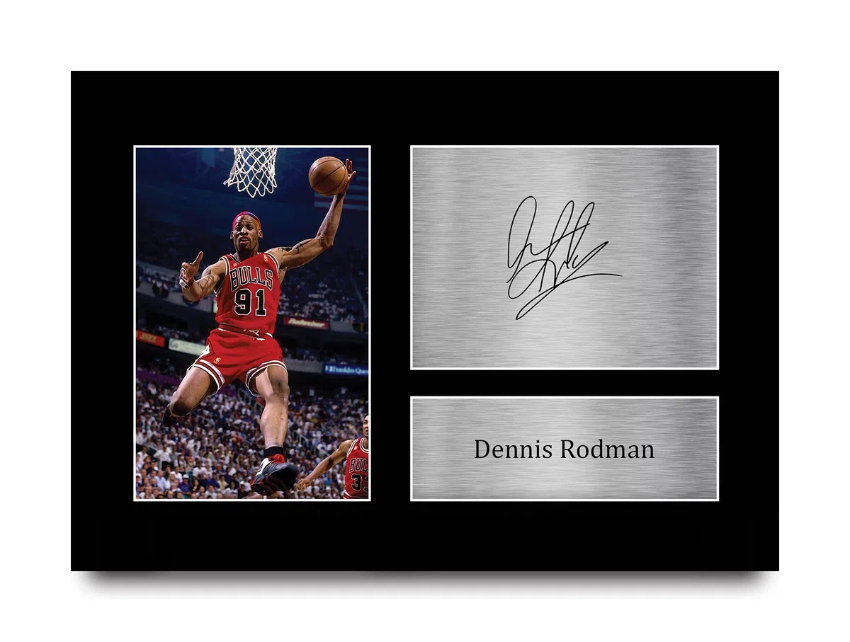 HWC Trading Dennis Rodman Chicago Bulls Regali stampati con foto autografata per gli appassionati di cimeli del football americano - A4