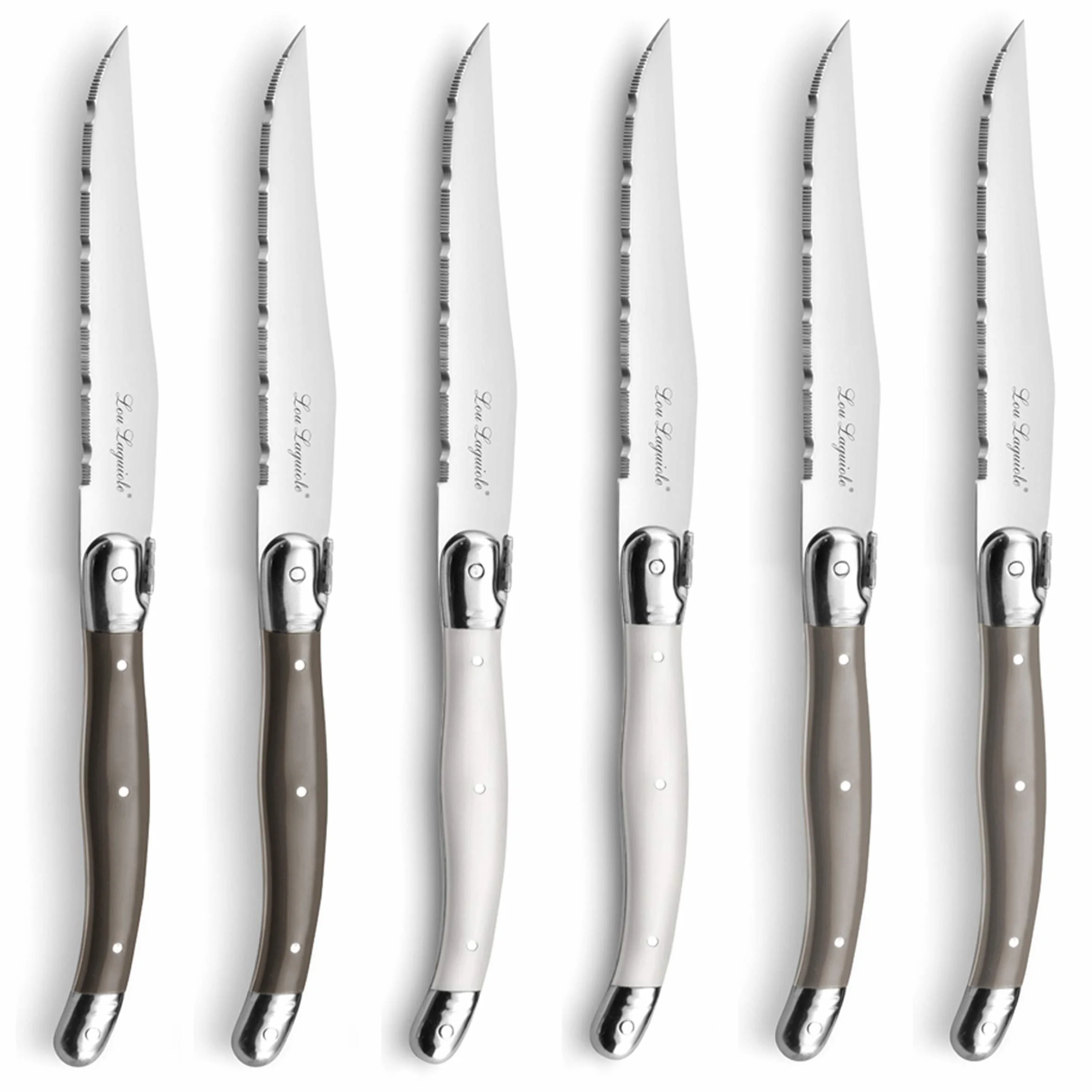 LOU LAGUIOLE - Set di 6 coltelli da bistecca - Tradition - 18/0 acciaio inox, finitura lucida - Lunghezza 23 mm - Colori variegati