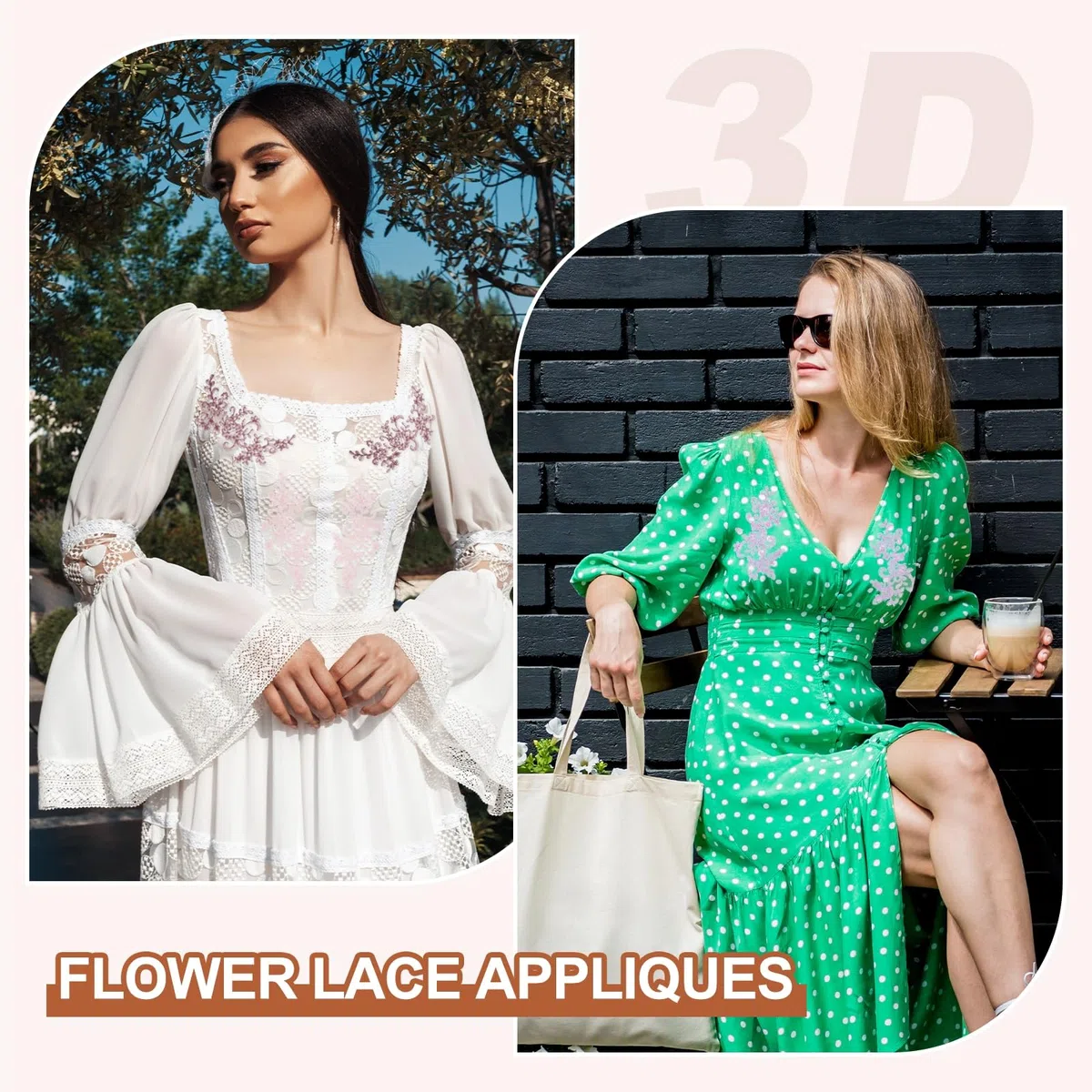 Sourcing map 4 Pezzi di Applique in Pizzo a Fiore 3D Ricamate, Toppe in Pizzo per Cucito, Aggiunte per Abito da Sposa, Abbigliamento Fai da Te, Accessori per Decorazioni, Argento (23 cm)