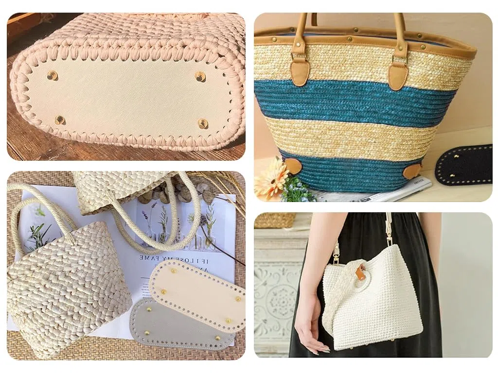 Anlising 8 Pezzi Fondi per Borse Uncinetto, Fondo Borsa Uncinetto, Invia 2 Uncinetto, Fondo Borsa in Pelle PU,Basi per Borse con Fori, Artigianale Fondo per Borsa, per Borsa A Tracolla DIY (22 x 10CM)