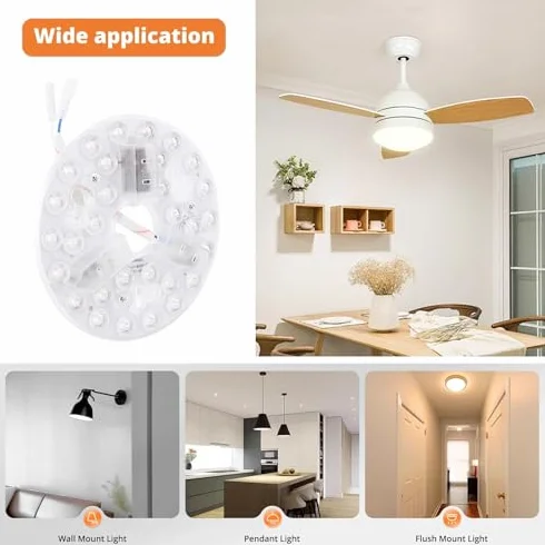 Kit di illuminazione a LED retrofit da 5,3 pollici per luce a filo soffitto, pannello di ricambio per ventilatore da soffitto, 15 W, 3000 K, 4200 K, 6500 K, luce LED