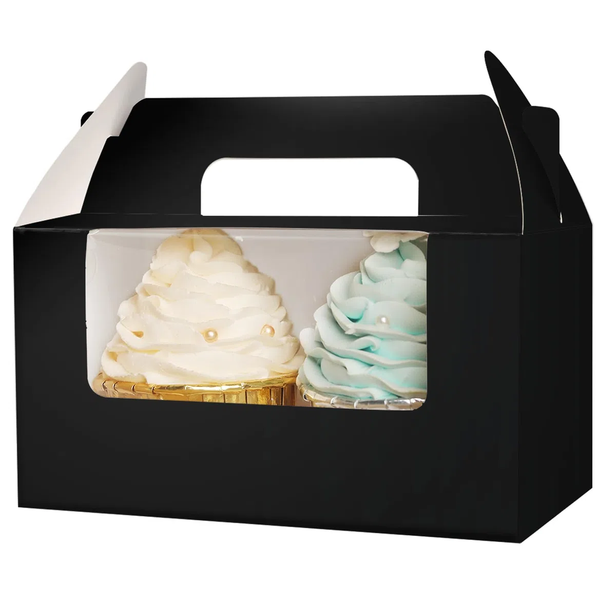 Gcardist Contenitore per Cupcake Nero Supporto Doppio Cupcake Monouso 15 Doppia con Finestra 16,5 x 9,2 x 8,9 cm Contenitore Cupcake (6,5 "x3,6 "x3,5" pollici)