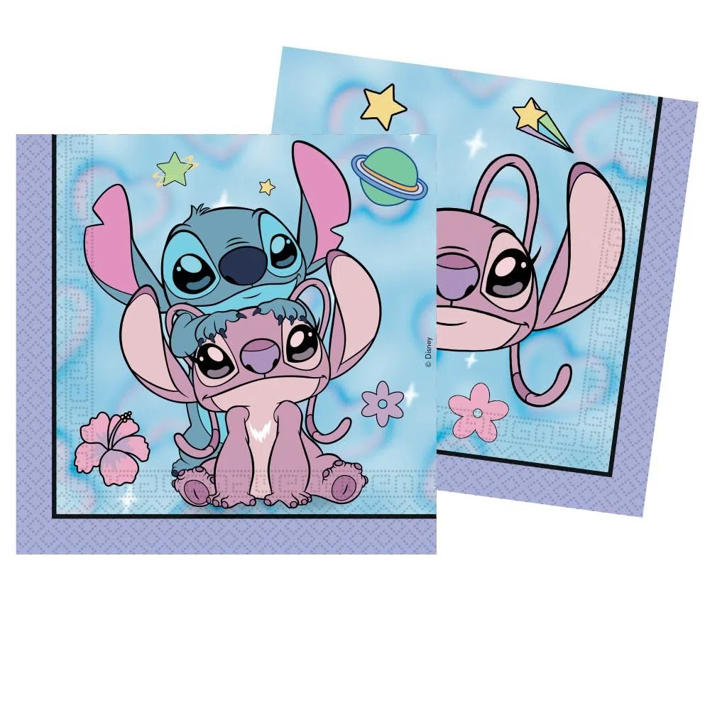 Procos Stitch & Angel, set da 36 pezzi, piatti di carta, bicchieri di carta, tovaglioli di compleanno per bambini