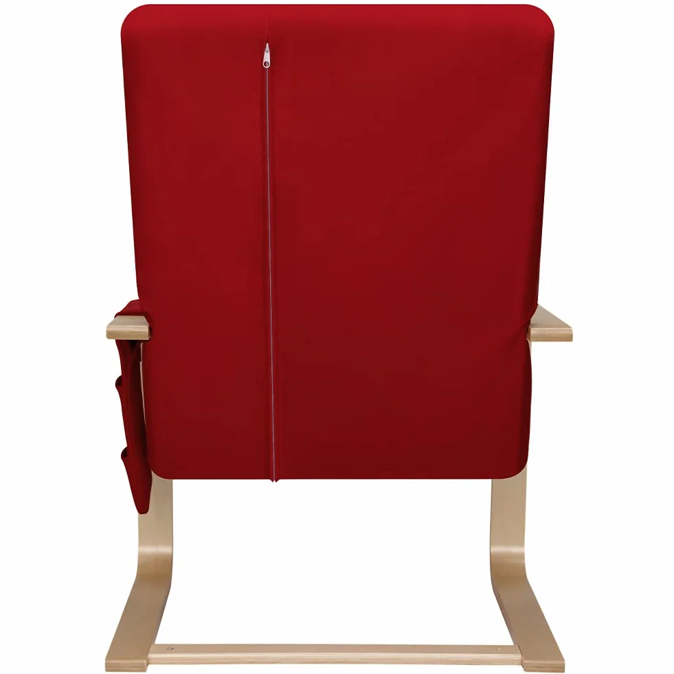 BAKAJI Sedia a Dondolo in Legno di Betulla con Rivestimento in Cotone Imbottito in Spugna Altissima Densità, Poltrona Oscillante Relax con Borsa a 2 Scomparti e Cuscino, Seduta Ergonomica (Rosso)