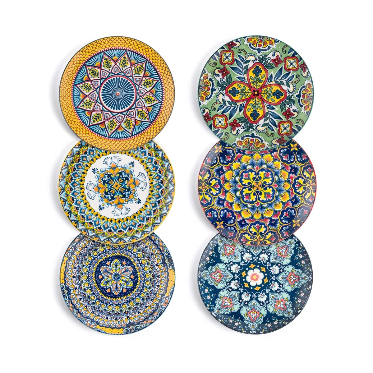 HENXFEN LEAD Piatto Da Insalata in Porcellana, 21 cm, Da Colazione e Dessert in Ceramica - Set Di 6 Rotondi Piccoli Con Motivo Colorato, Stile Bohemien