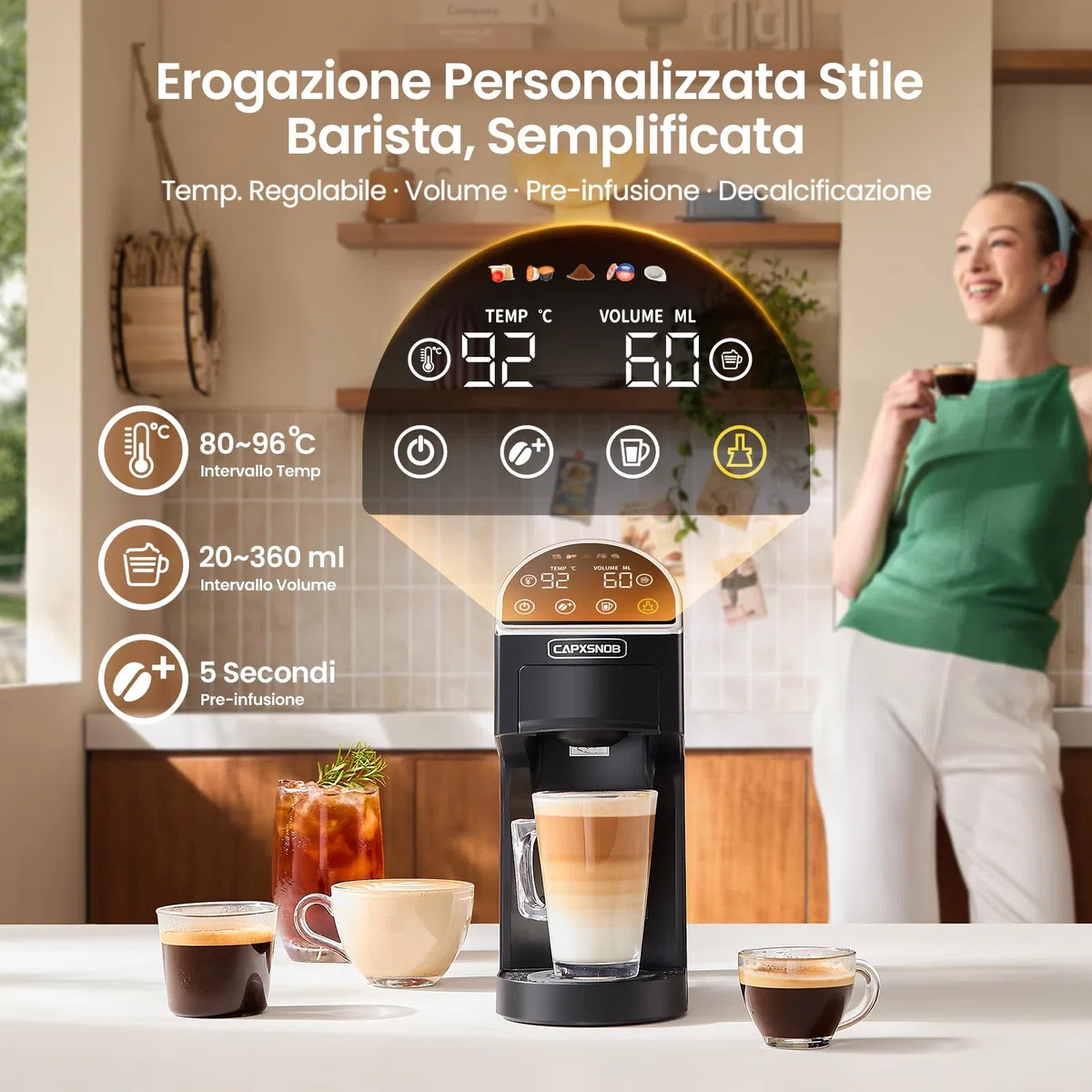 Magician2 Macchina da Caffè Multicapsula 5 in 1 per Nespresso, Dolce Gusto, Lavazza A Modo Mio, Cialde ESE 44 e Macinato, Touch LED, Auto-Adattivo, 20 Bar, 1,2L, Macchina Espresso per Casa e Ufficio