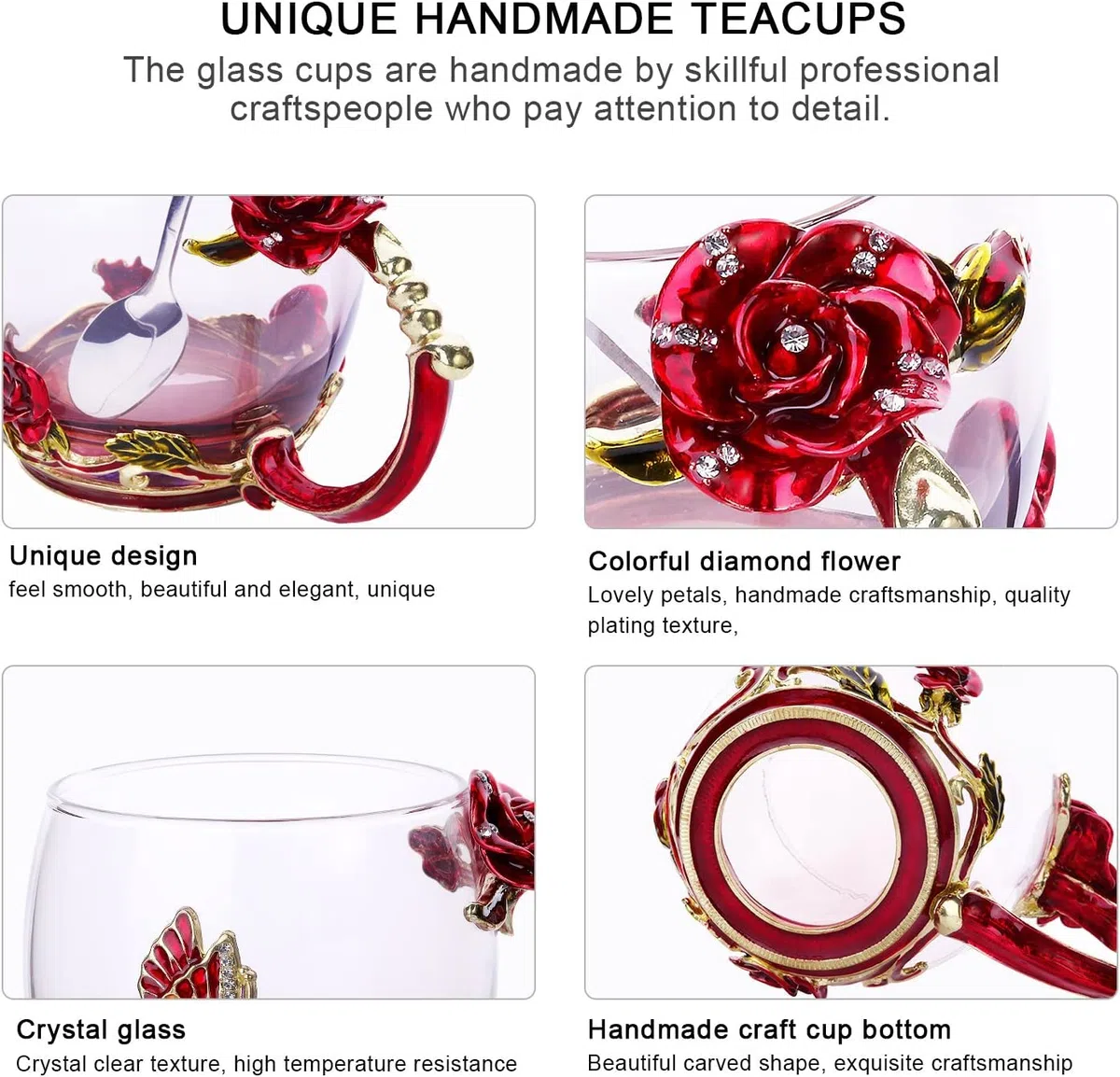 Tazza da Tè in Vetro Smaltato, Farfalla Fiori Tazza da Tè con Cucchiaio in acciaio, idea Regalo Perfetta per donne, moglie, fidanzata, festa della mamma, San Valentino, matrimonio (rosa 330ml)
