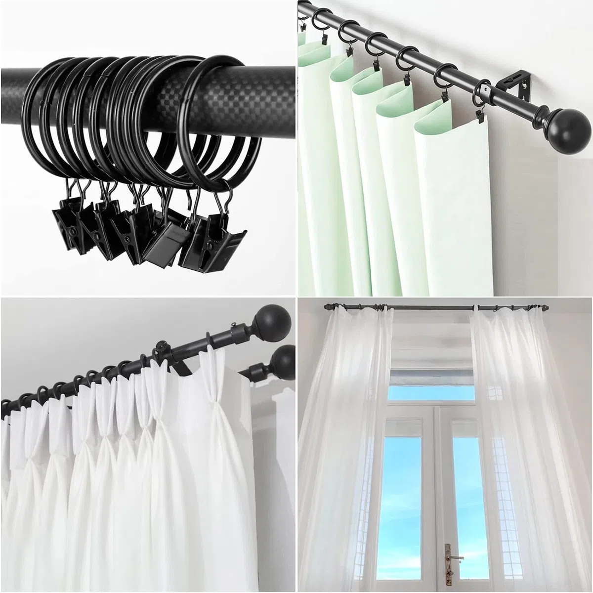 40 Pezzi Anelli Tende con Clip, Metallo Ganci per Tende 25mm Diametro Interno, Anelli per Tende con Ganci, Nero
