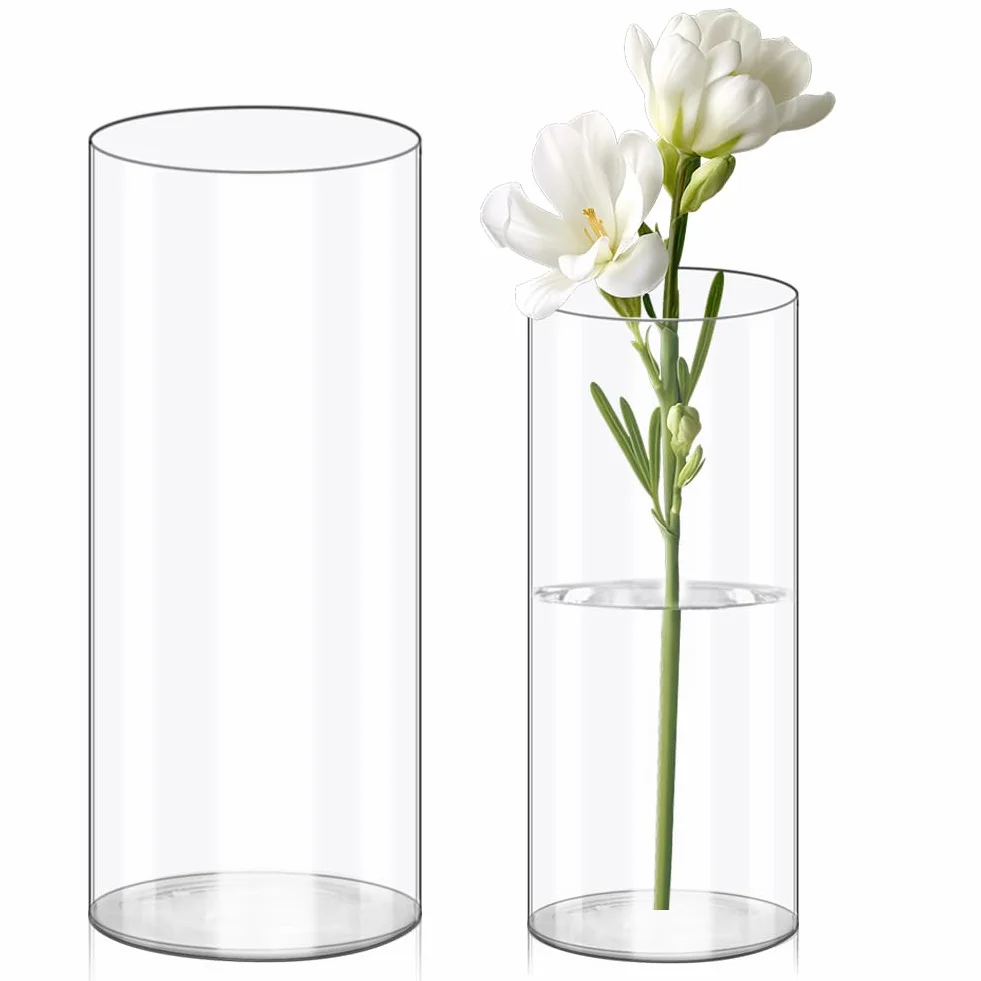 Olrla Set di 2 vasi per fiori in acrilico trasparente in plastica infrangibile per composizioni floreali, centrotavola, fai da te