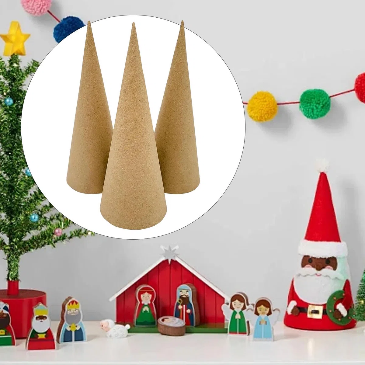 Oshhni 3 pezzi di coni di cartapesta, coni di cartone, decorazione versatile per l'albero di Natale, per dipingere decorazioni di Halloween, 25 Cm