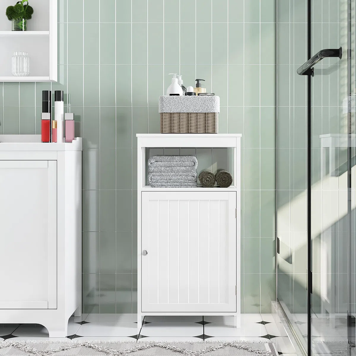 Yaheetech Mobile da Bagno Armadietto da Terra Autoportante Mobiletto in Legno con Ripiano Regolabile Armadio con Anta e Scomparto Multiuso Bianco 45 x 30 x 83,5 cm