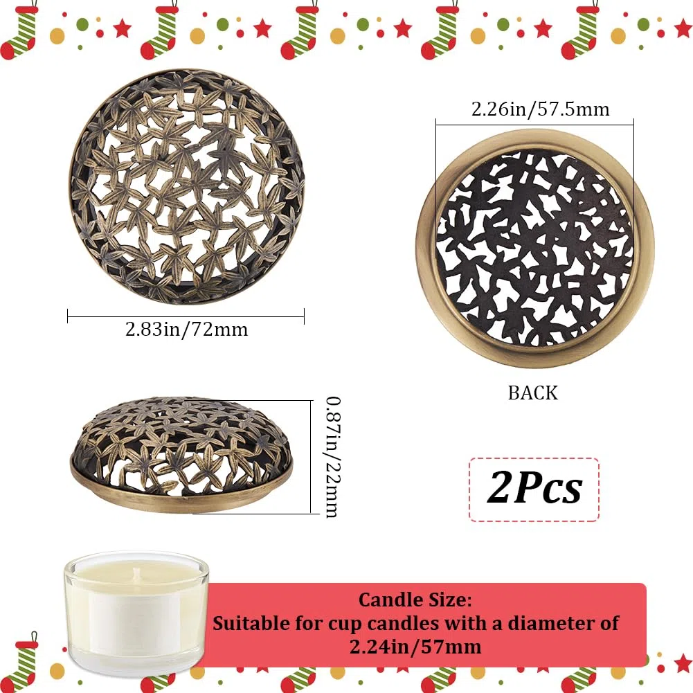 GORGECRAFT 2 pz Copricandela Topper Profumato in Lega Rotonda Barattolo Candele Coperchio-Aiuto Paralume Maniche Foglia d'Acero Ciano Antico Toppers Candele Regali Accessori per Donne Aiuto Barattolo