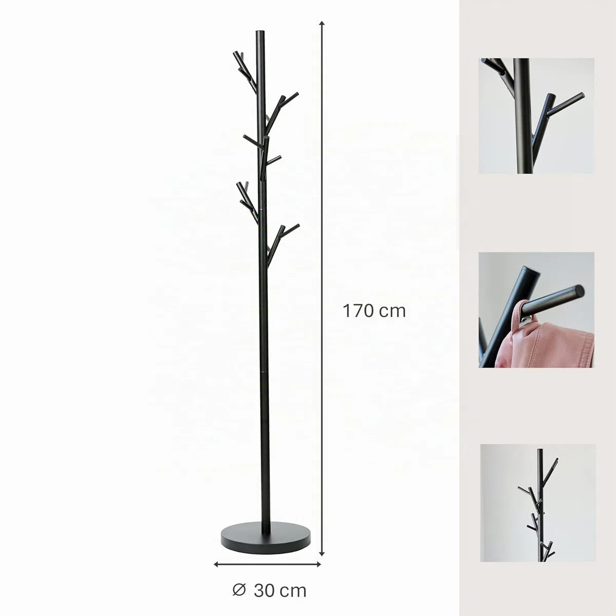 LOVE IT STORE IT Loft Appendiabiti da Terra in Metallo Nero - 5 Ganci - Base stabile 30 cm, altezza 170 cm - Appendiabiti Ingresso Moderno